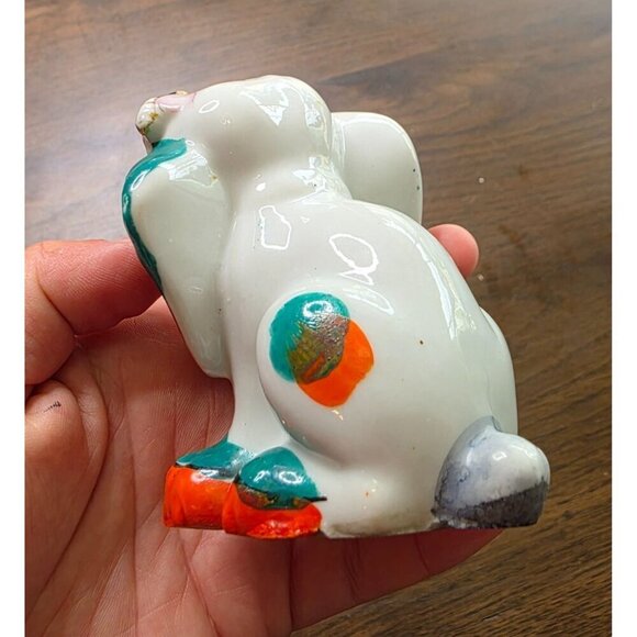 Vintage Ceramic Dog Figurine With Orange & Teal Accents - Picture 11 of 16